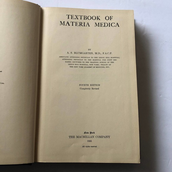 Medical Book Antique Medical Textbook of Materia Medica by A S Blumgarten MD - Picture 4 of 8